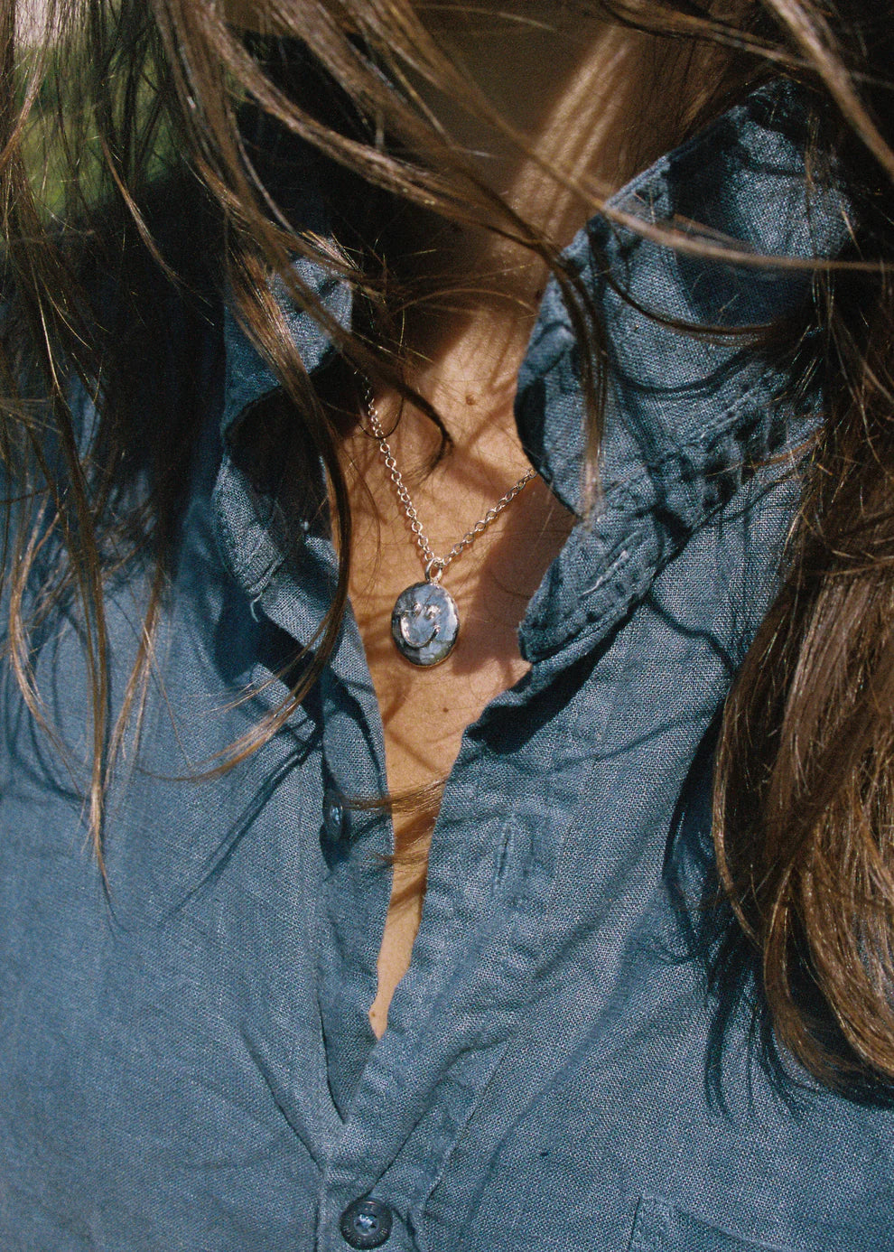 'Smiley Face' Pendant Necklace | Sliver